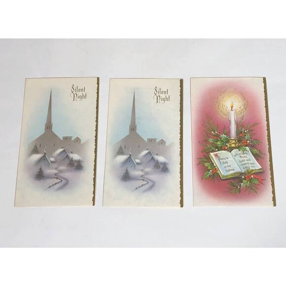Vintage Christmas Cards Lot of 10 Gold Trees Puppy Religious Shabby Chic - Picture 2 of 14